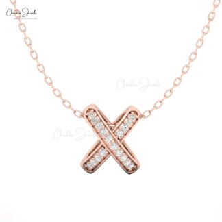 14K Gold ?X? Shaped Diamond Pendant for Women