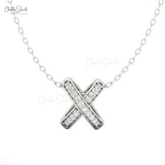 14K Gold ?X? Shaped Diamond Pendant for Women
