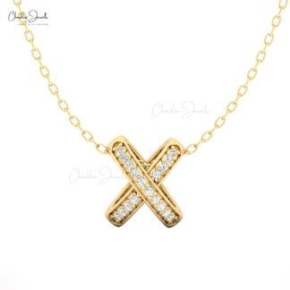 14K Gold ?X? Shaped Diamond Pendant for Women