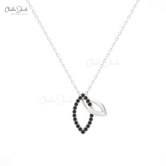Double Leaf Pendant Necklace with Black Diamonds