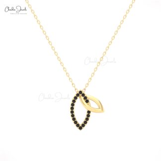 Double Leaf Pendant Necklace with Black Diamonds