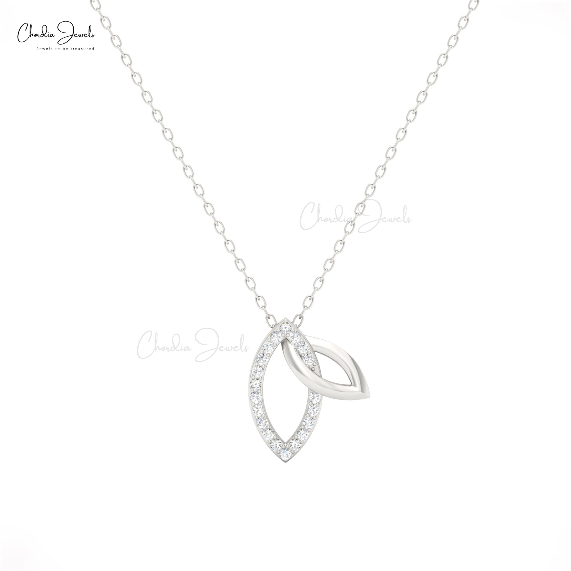 Double leaf pendant necklace with white diamonds