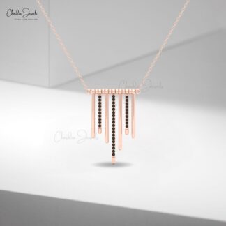 Rose Gold Multi-Bar Pendant Necklace with Black Diamonds