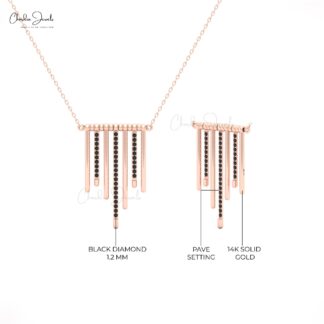 Rose Gold Multi-Bar Pendant Necklace with Black Diamonds