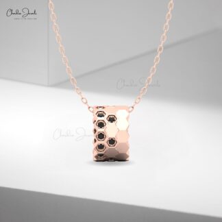 Honeycomb Diamond Pendant in 14K Solid Gold with Black Diamonds