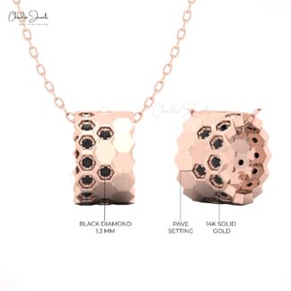 Honeycomb Diamond Pendant in 14K Solid Gold with Black Diamonds