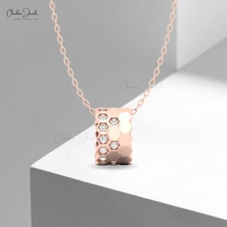Honeycomb Diamond Pendant Necklace in 14K Solid Gold with White Diamonds
