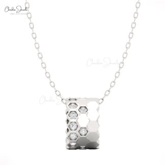Honeycomb Diamond Pendant Necklace in 14K Solid Gold with White Diamonds