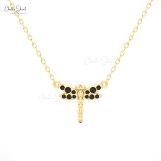 Black Diamond Dragonfly Pendant Necklace by Chordia Jewels in White Gold