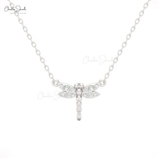 Pterygota Necklace ? Elegant Dragonfly Pendant in White Diamond with Sparkling Crystals