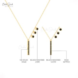 Chordia Jewels 14k Gold Diamond Bar Necklace with Bezel-Set Black Diamonds