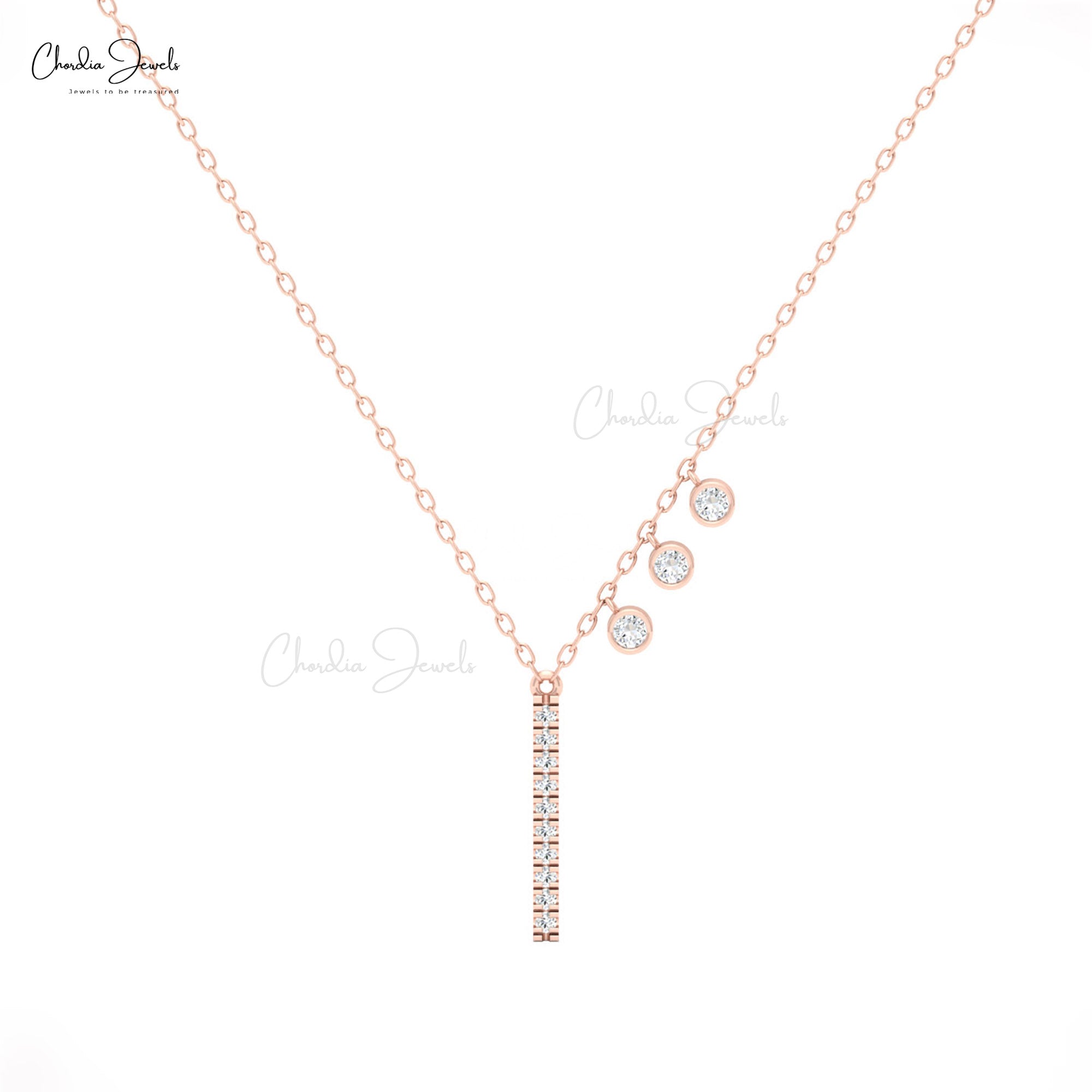 Chordia Jewels Diamond Bar Necklace with Bezel-Set Accents in White Diamonds
