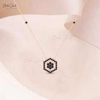 16mm Black Diamond Hexagon Necklace in 14K Solid Gold by Chordia Jewels