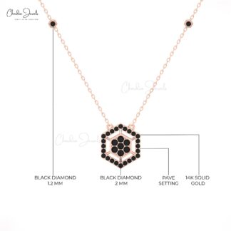 16mm Black Diamond Hexagon Necklace in 14K Solid Gold by Chordia Jewels