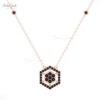 16mm Black Diamond Hexagon Necklace in 14K Solid Gold by Chordia Jewels