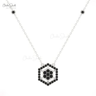 16mm Black Diamond Hexagon Necklace in 14K Solid Gold by Chordia Jewels
