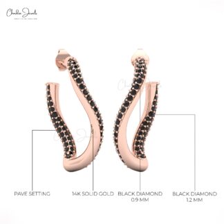 Minimalist 14k Gold Twisted Earrings with Black Diamond Accents