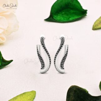 Minimalist 14k Gold Twisted Earrings with Black Diamond Accents