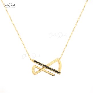 14k Solid Gold Diamond Bar Necklace for Women with Black Diamond