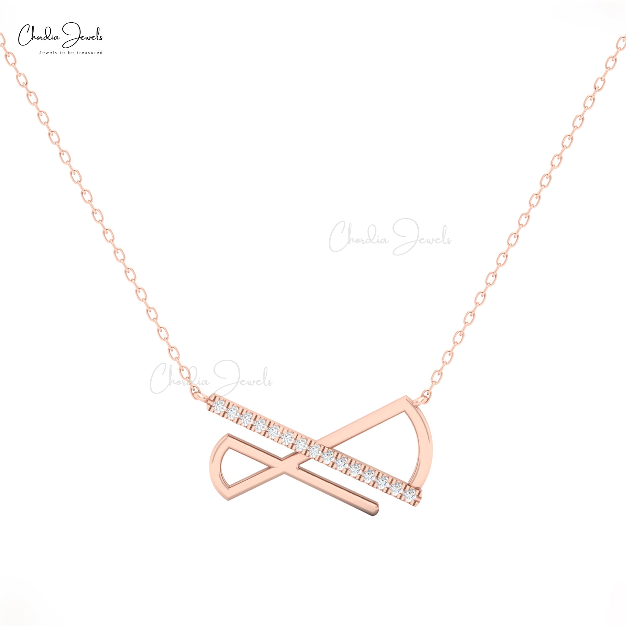 Chordia Jewels 14k Solid Gold Bar Geometric Diamond Pendant Necklace