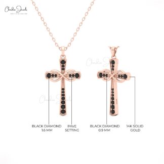 Women?s 14k Gold Infinity Pendant with Round Black Diamonds