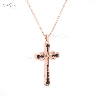 Women?s 14k Gold Infinity Pendant with Round Black Diamonds