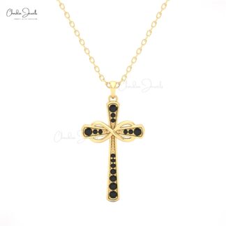 Women?s 14k Gold Infinity Pendant with Round Black Diamonds