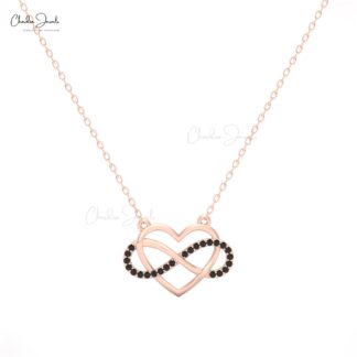 Black Diamond in 14k Solid Gold Open Heart Necklace ? 0.12 Ct Gemstone