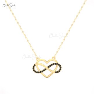 Black Diamond in 14k Solid Gold Open Heart Necklace ? 0.12 Ct Gemstone