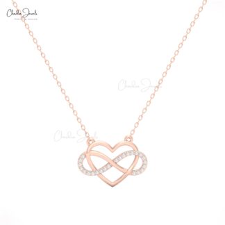 White Diamond in 14k Solid Gold Infinity Necklace ? 0.096 Ct Gemstone