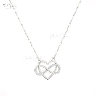 White Diamond in 14k Solid Gold Infinity Necklace ? 0.096 Ct Gemstone