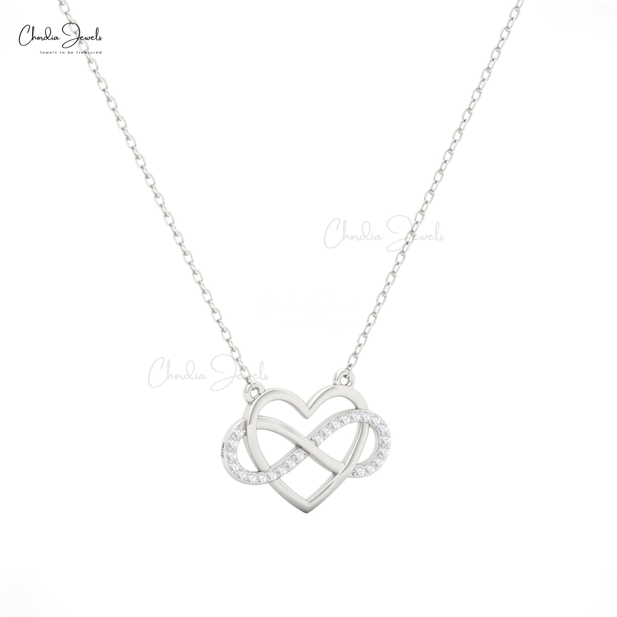 White Diamond in 14k Solid Gold Infinity Necklace ? 0.096 Ct Gemstone