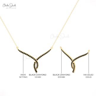 Twisted Necklace in 14K Solid Gold with Black Diamonds for Women