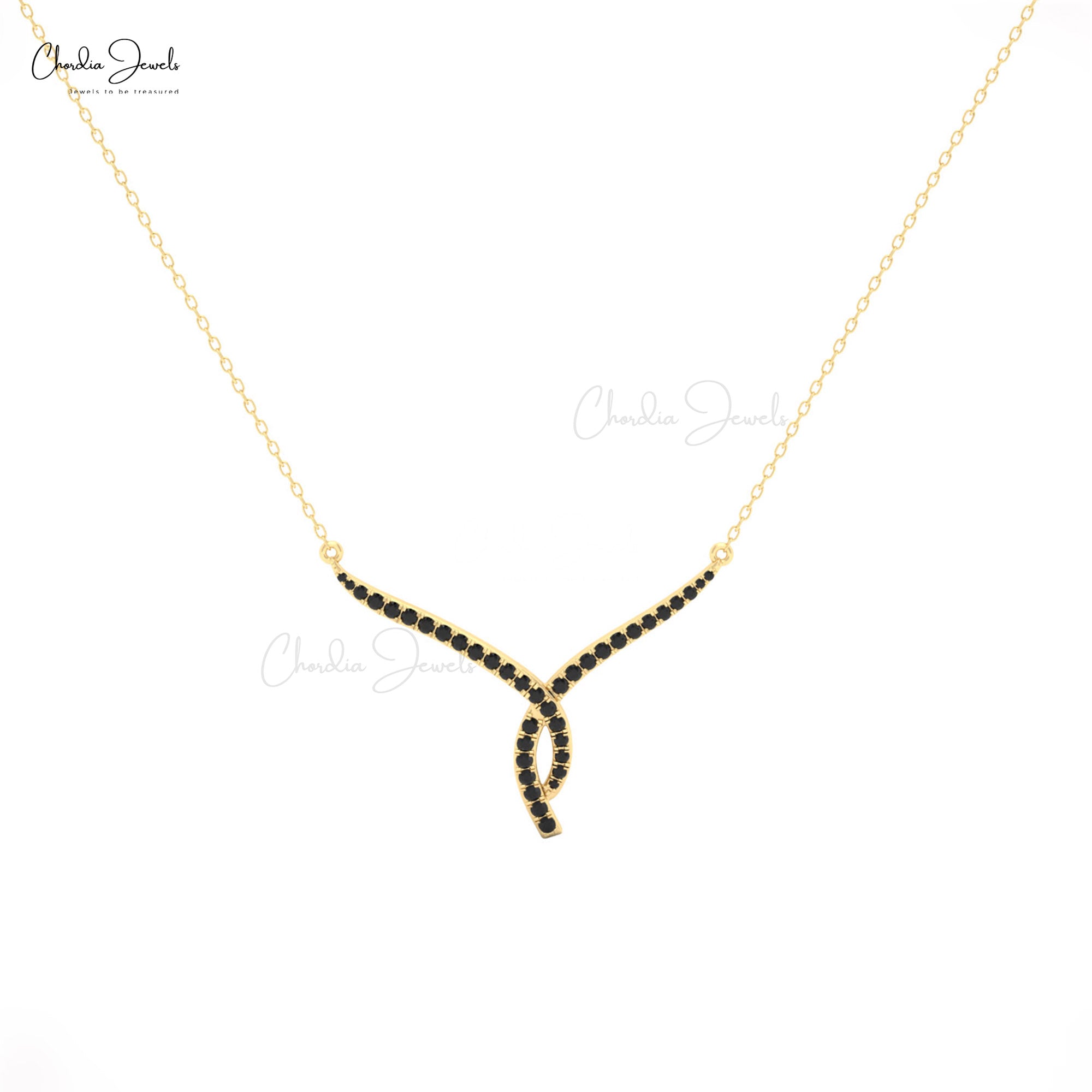 Twisted Necklace in 14K Solid Gold with Black Diamonds for Women