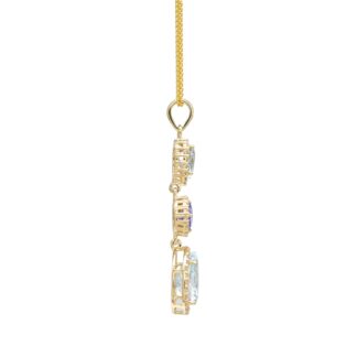 Triple Halo Diamond Verified Pendant In 14k Yellow Gold Aquamarine Tanzanite Dangle Necklace