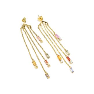Dangle Chain Certified Earring With 4x2mm Multi Sapphire Diamond 14k Yellow Gold Earrings