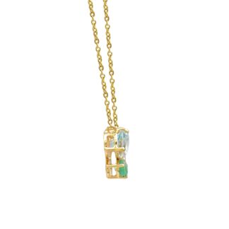 Pear Aquamarine Butterfly Necklace In 14k Yellow Gold Emerald G-H Diamond Verified Jewelry