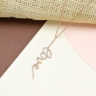 Real 14k Rose Gold Love Necklace With 0.33 Ct Dainty G-H Diamond Chain Women Necklaces