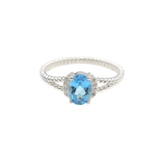 Top Quality 2.1 Ct Swiss Blue Topaz And Cubic Zircon Sterling Silver Wedding Rings For Her