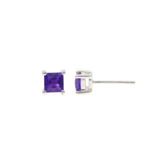 Solitaire Square Studs In 925 Sterling Silver Amethyst February Birthstone Earrings