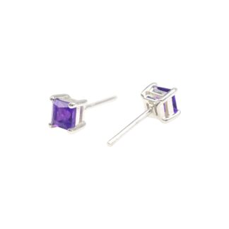 Solitaire Square Studs In 925 Sterling Silver Amethyst February Birthstone Earrings