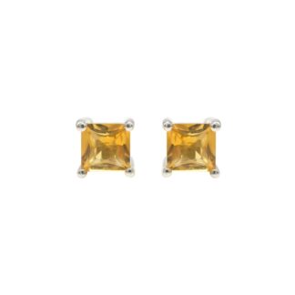Solitaire Push Back Earring With 0.77 Ct Citrine Prong Set In Solid Sterling Silver Studs
