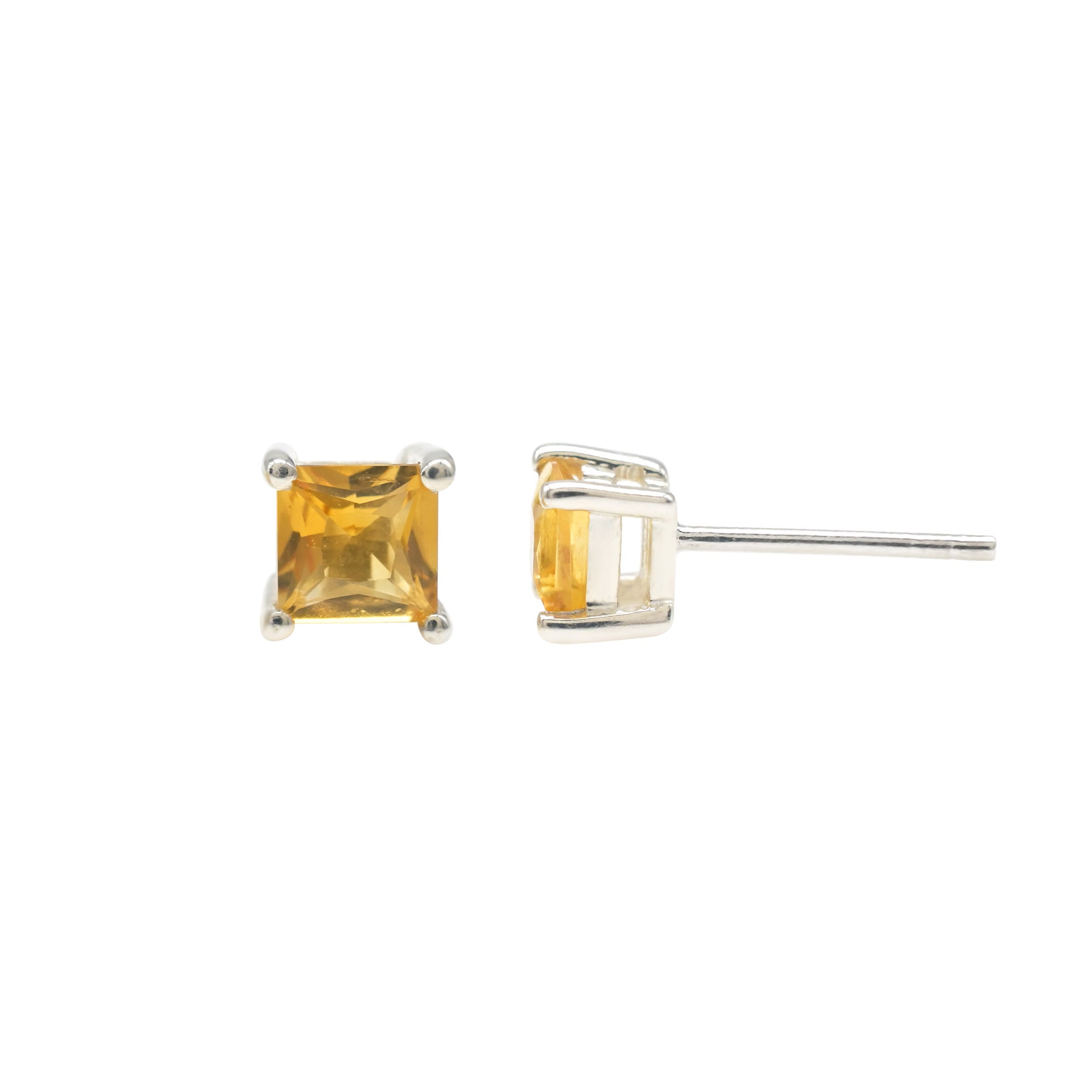 Solitaire Push Back Earring With 0.77 Ct Citrine Prong Set In Solid Sterling Silver Studs