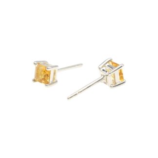 Solitaire Push Back Earring With 0.77 Ct Citrine Prong Set In Solid Sterling Silver Studs
