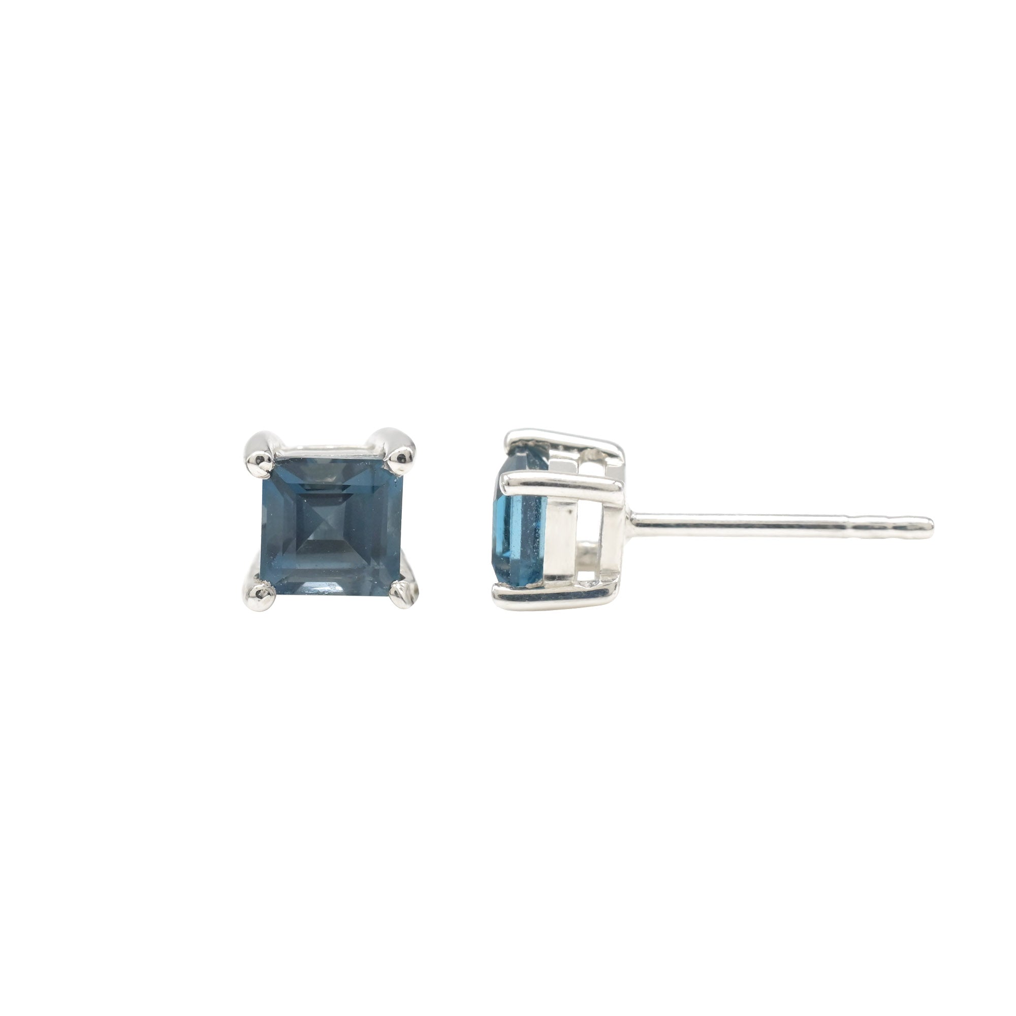 Natural London Blue Topaz Solitaire Stud In 925 Silver Handmade Earrings For Mom