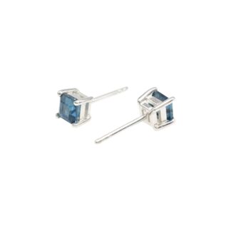 Natural London Blue Topaz Solitaire Stud In 925 Silver Handmade Earrings For Mom