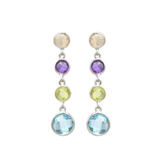 Dangle Multi Gemstone Earring In 925 Sterling Silver Round Cut Both Side Faceted Earrings