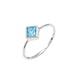 Bezel Set Sterling Silver Ring With 0.72 Ct Swiss Blue Topaz Gemstone Unique Rings