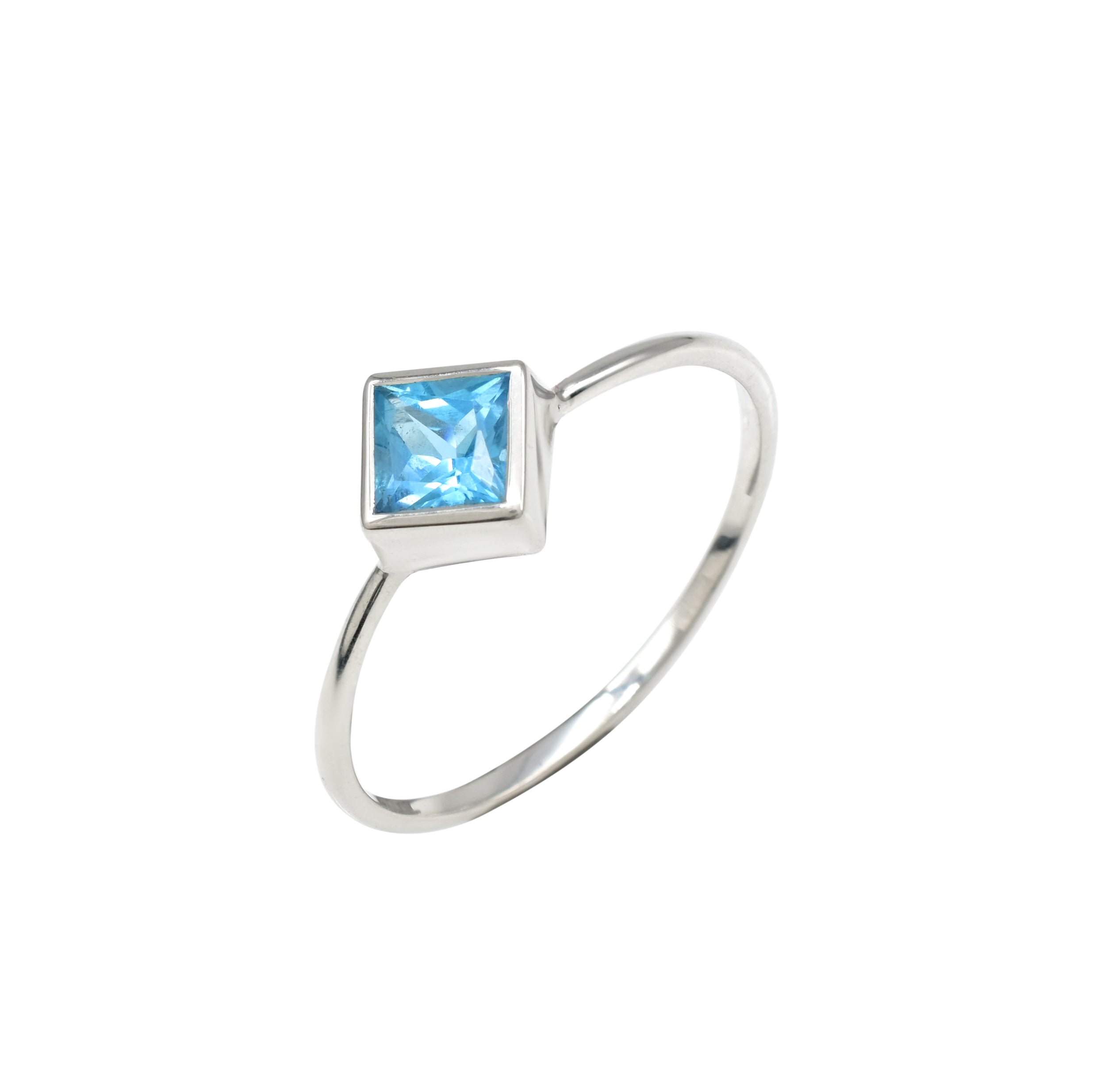 Bezel Set Sterling Silver Ring With 0.72 Ct Swiss Blue Topaz Gemstone Unique Rings