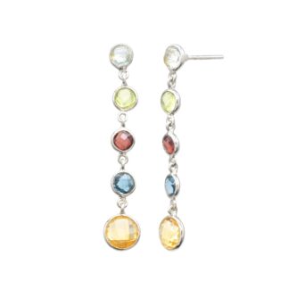High Quality Multi Gemstone Both Side Faceted Dangle Earrings In 925 Sterling Silver